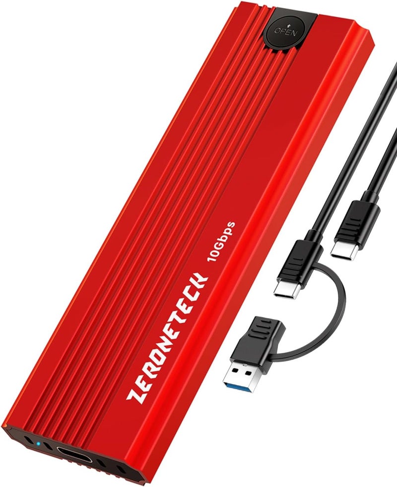 ZeroneTeck حاوية M.2 NVMe SSD إلى محول USB، أحمر/بدون أدوات، 10Gbps USB 3.2 Gen 2، قارئ NVMe إلى USB، حاوية خارجية تدعم UASP Trim لـ M.2 M و B+M Key وأحجام 2230/2242/2260/2280 SSDs (حتى 8TB) - Image 1